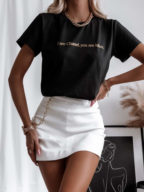 T-shirt z napisem I am Chanel, you are h&m czarny  (1)