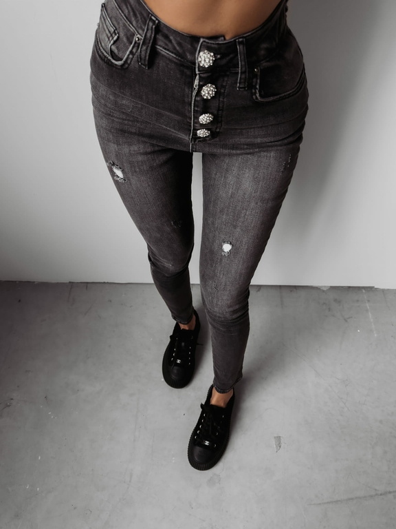 Spodnie jeansowe szare O La Voga z kryształowymi guzikami (1)